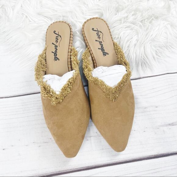 Free People Women's Leather Newport Flat with Fringe Detail in Tan Size 41‎ - Picture 3 of 8